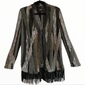 Nic + Zoe Fringe Hem Long Open Cardigan Sweater